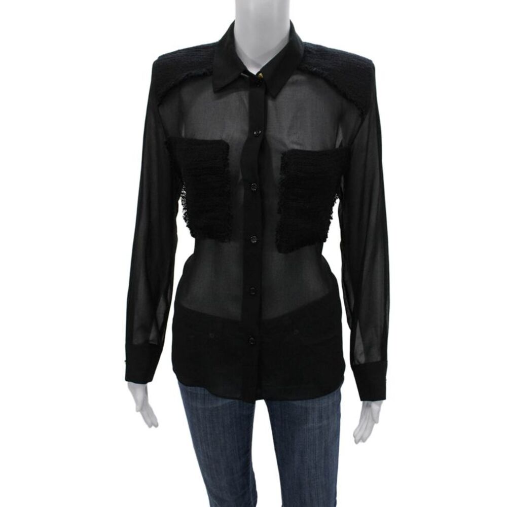 Zara Women Basic Collared Black Cotton Long Sleeve Button-Up Top Size S - Picture 1 of 7